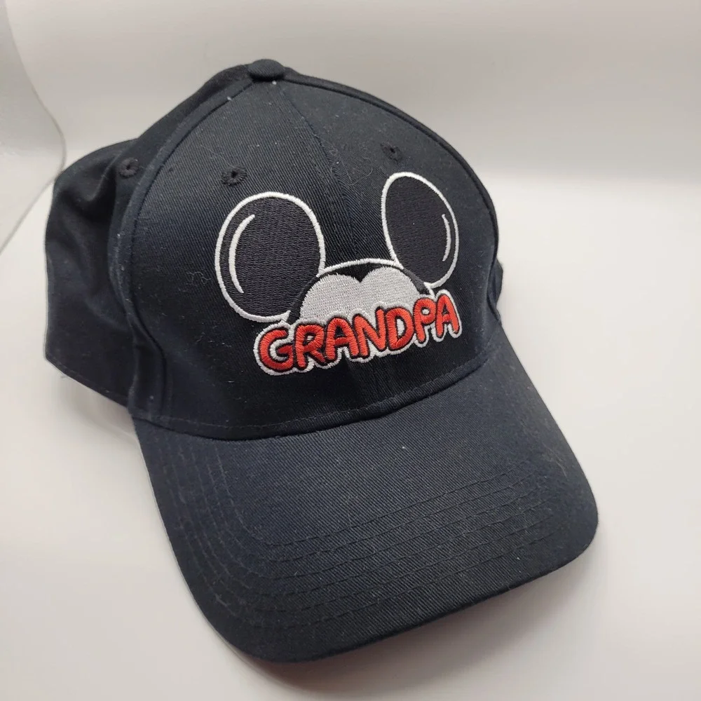 Disney Mickey Mouse Grandpa Baseball Cap Hat Black Embroidered Adjustable Strap